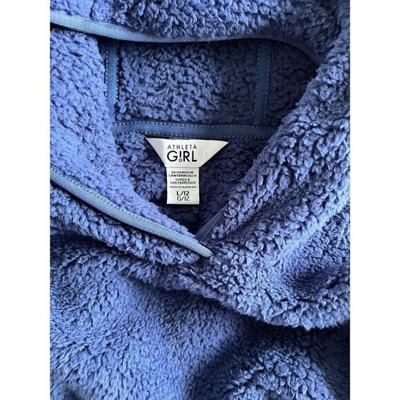 Athleta Girl So Snug Sherpa Hoodie 2.0 with pockets Damask Blue Size Large 12 - Picture 3 of 13